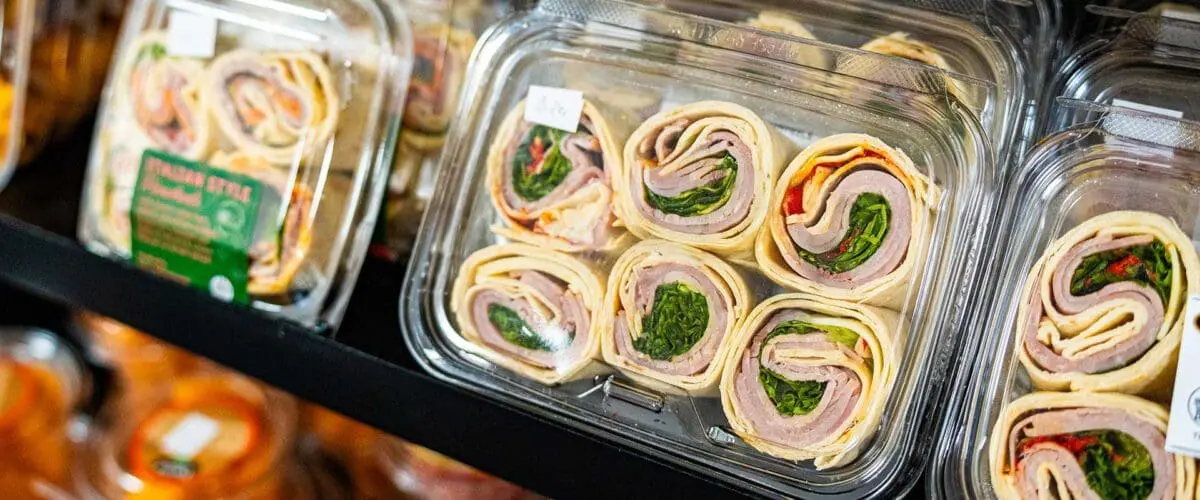 Assorted grab and go wraps in cooler