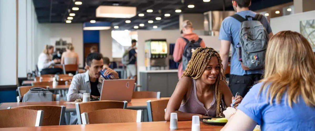 Students eating in Hatfields