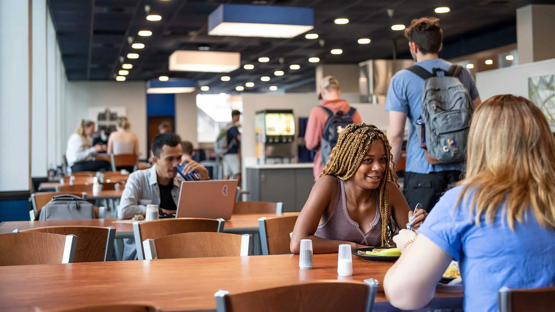 Students eating in Hatfields
