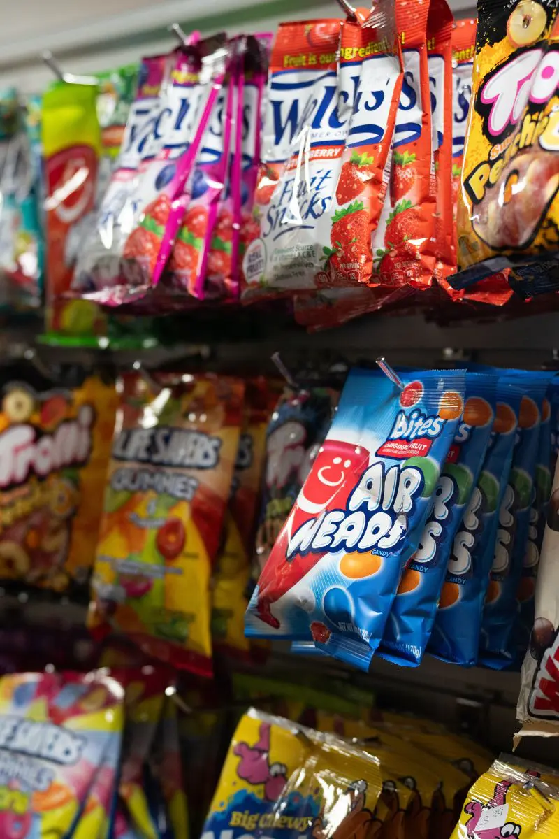 bags of snacks including air heads, life savers gummies, and fruit snacks