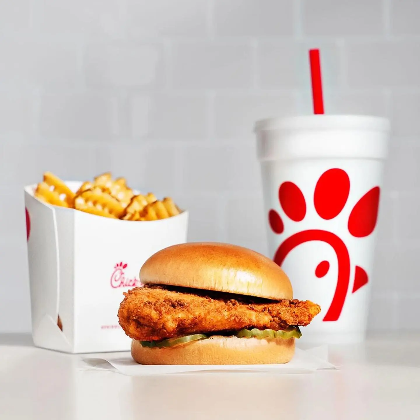 Chick-fil-A sandwich, fries and beverage